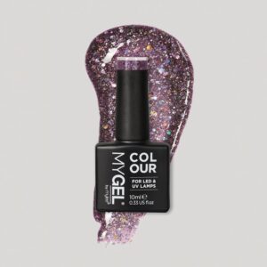 Mylee All Eyes On Me LED/UV Purple Glitter Gel Nail Polish 10ml – Long Lasting At Home Manicure/Pedicure, High Gloss And Chip Free Wear Nail Varnish